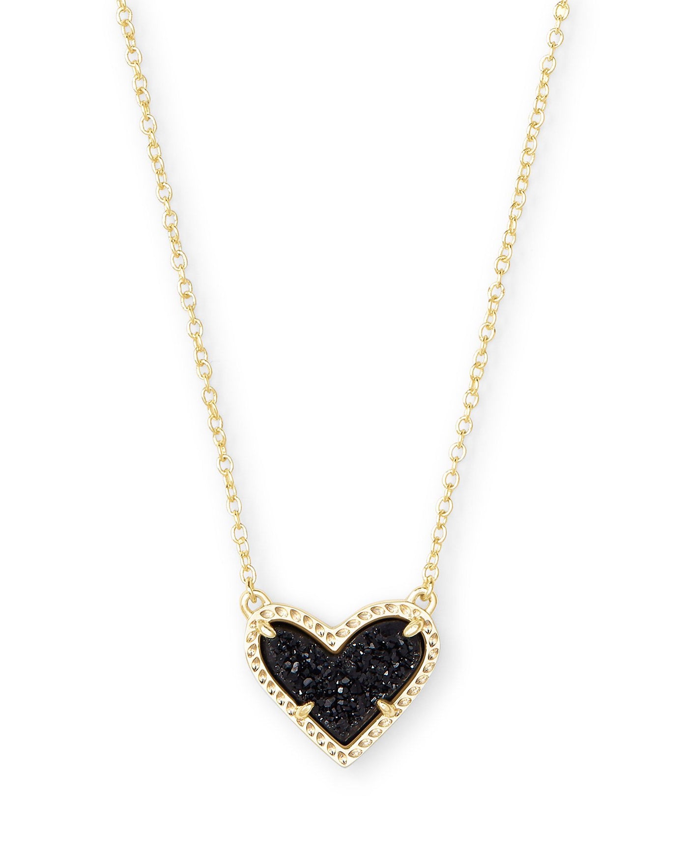 Kendra Scott Ari Heart Short Pendant Necklace In Gold Black Drusy-Necklaces-Kendra Scott-Market Street Nest, Fashionable Clothing, Shoes and Home Décor Located in Mabank, TX