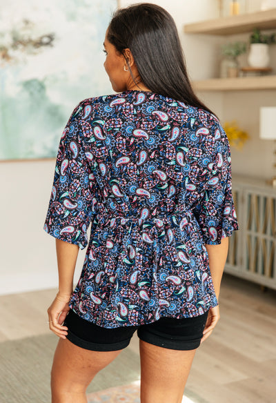 Dreamer Top in Black and Periwinkle Paisley-Tops-Ave Shops-Market Street Nest, Fashionable Clothing, Shoes and Home Décor Located in Mabank, TX