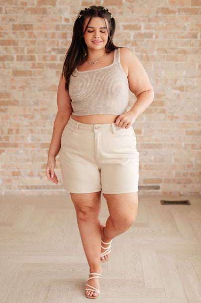 Greta High Rise Garment Dyed Shorts in Bone-Denim-Ave Shops-Market Street Nest, Fashionable Clothing, Shoes and Home Décor Located in Mabank, TX