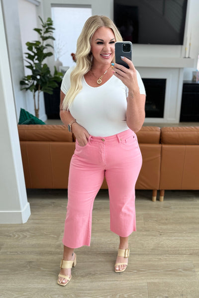 Lisa High Rise Control Top Wide Leg Crop Jeans in Pink-Denim-Ave Shops-Market Street Nest, Fashionable Clothing, Shoes and Home Décor Located in Mabank, TX