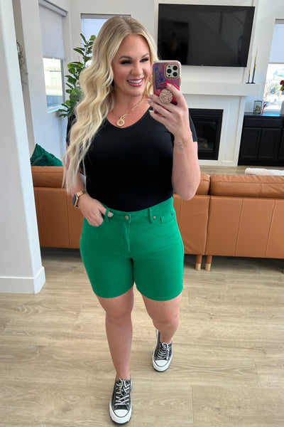 Jenna High Rise Control Top Cuffed Shorts in Green-Denim-Ave Shops-Market Street Nest, Fashionable Clothing, Shoes and Home Décor Located in Mabank, TX