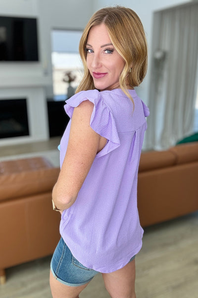 Crinkle Split Neckline Flutter Sleeve Top in Lavender-Tops-Ave Shops-Market Street Nest, Fashionable Clothing, Shoes and Home Décor Located in Mabank, TX