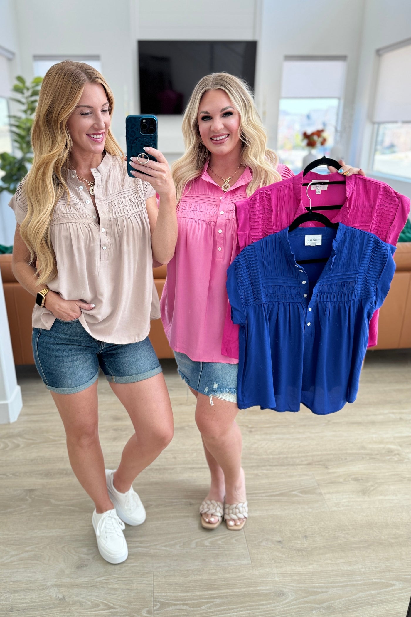 Pleat Detail Button Up Blouse in Pink Cosmos-Tops-Ave Shops-Market Street Nest, Fashionable Clothing, Shoes and Home Décor Located in Mabank, TX