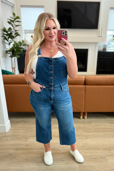 Priscilla High Rise Crop Wide Leg Denim Overalls-Denim-Ave Shops-Market Street Nest, Fashionable Clothing, Shoes and Home Décor Located in Mabank, TX