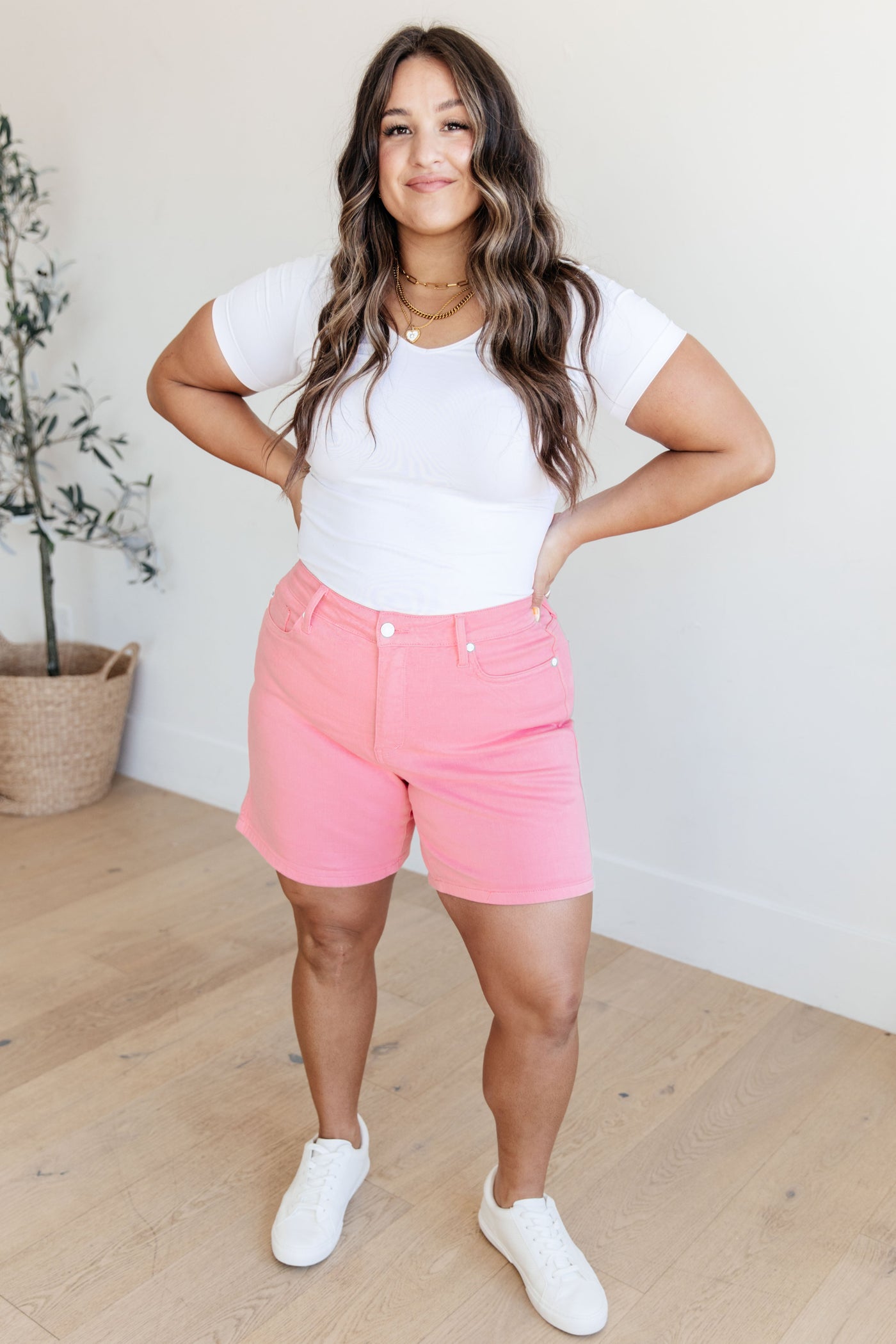 Jenna High Rise Control Top Cuffed Shorts in Pink-Denim-Ave Shops-Market Street Nest, Fashionable Clothing, Shoes and Home Décor Located in Mabank, TX