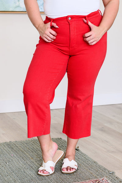 Lisa High Rise Control Top Wide Leg Crop Jeans in Red-Denim-Ave Shops-Market Street Nest, Fashionable Clothing, Shoes and Home Décor Located in Mabank, TX