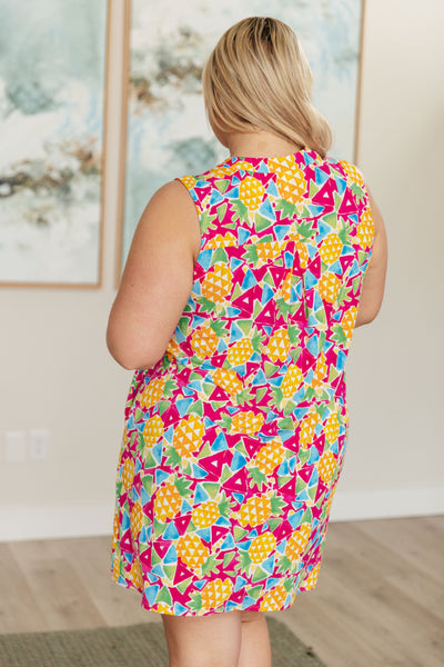 Lizzy Tank Dress in Abstract Magenta Pineapple-Dresses-Ave Shops-Market Street Nest, Fashionable Clothing, Shoes and Home Décor Located in Mabank, TX