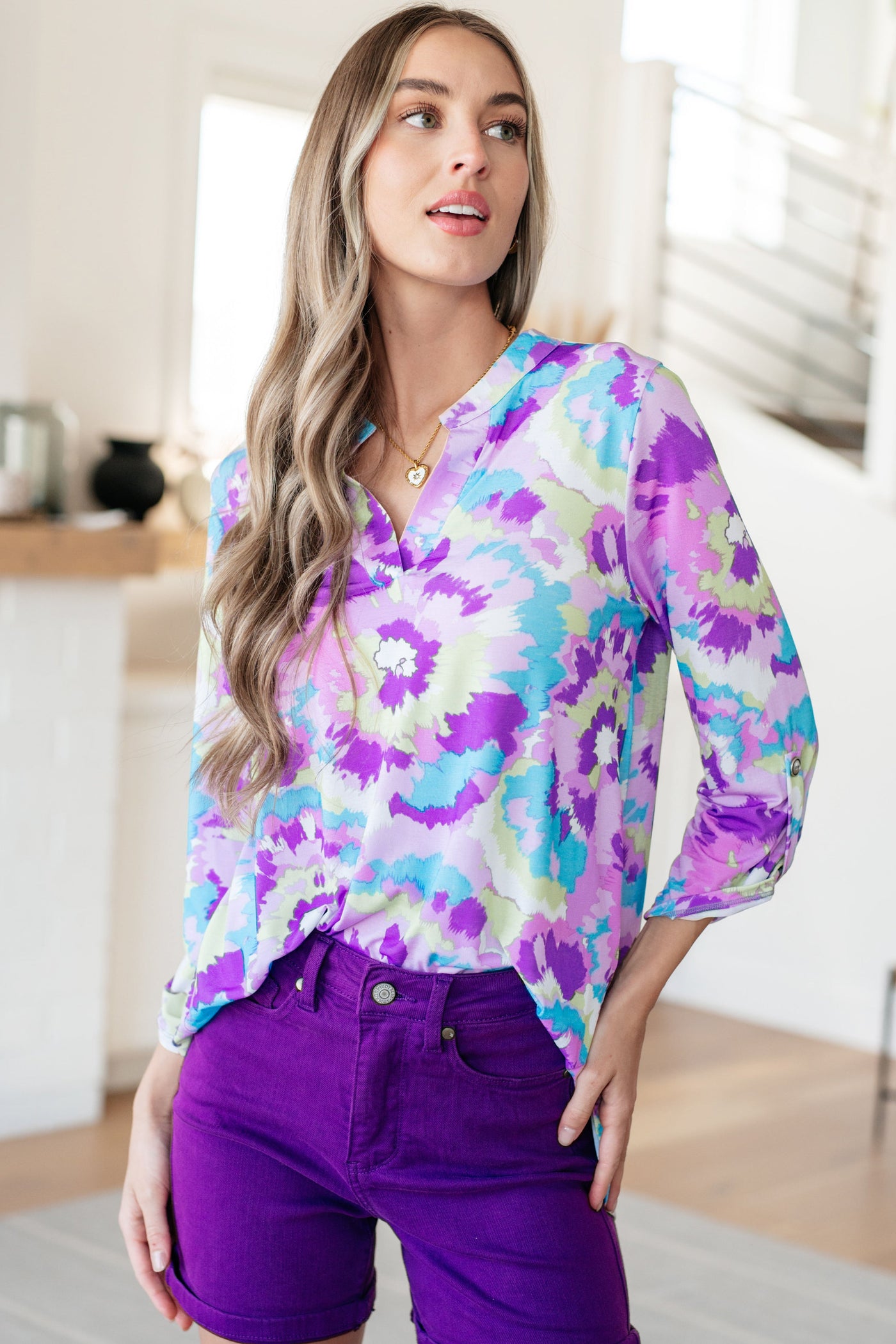 Lizzy Top in Lavender and Purple Brush Strokes-Tops-Ave Shops-Market Street Nest, Fashionable Clothing, Shoes and Home Décor Located in Mabank, TX