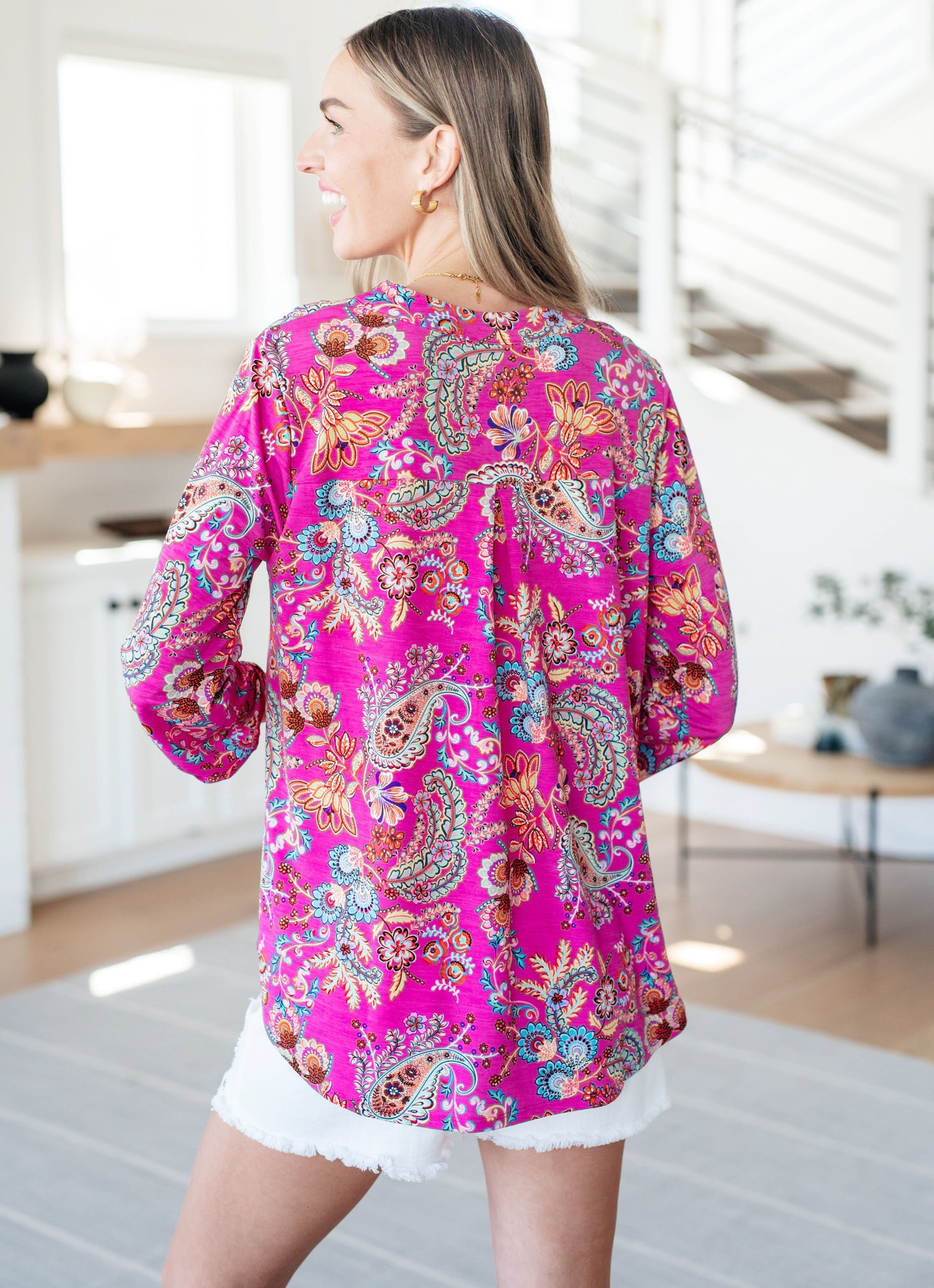 Lizzy Top in Magenta Floral Paisley-Tops-Ave Shops-Market Street Nest, Fashionable Clothing, Shoes and Home Décor Located in Mabank, TX