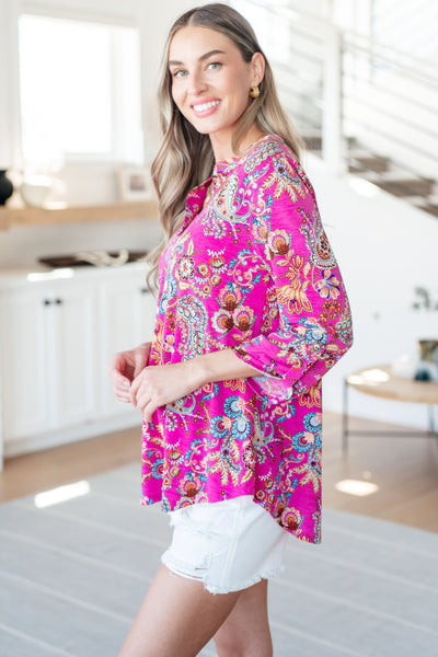Lizzy Top in Magenta Floral Paisley-Tops-Ave Shops-Market Street Nest, Fashionable Clothing, Shoes and Home Décor Located in Mabank, TX
