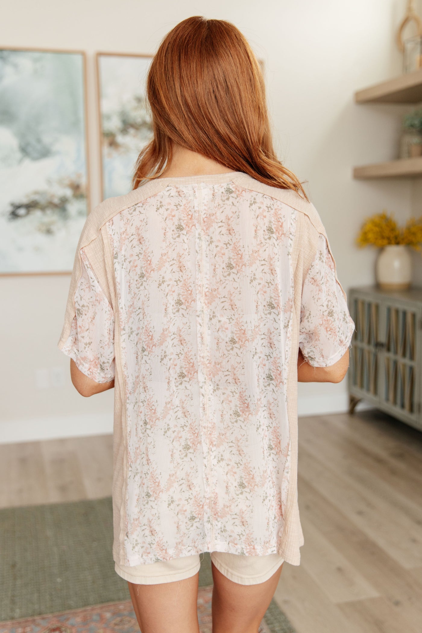 Mention Me Floral Accent Top in Toasted Almond-Tops-Ave Shops-Market Street Nest, Fashionable Clothing, Shoes and Home Décor Located in Mabank, TX