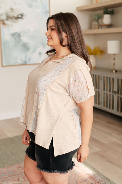 Mention Me Floral Accent Top in Toasted Almond-Tops-Ave Shops-Market Street Nest, Fashionable Clothing, Shoes and Home Décor Located in Mabank, TX