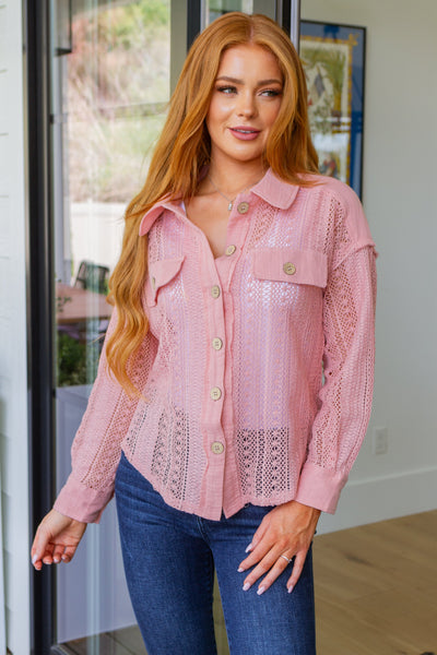 Sweeter Than Nectar Lace Button Down in Rose-Tops-Ave Shops-Market Street Nest, Fashionable Clothing, Shoes and Home Décor Located in Mabank, TX