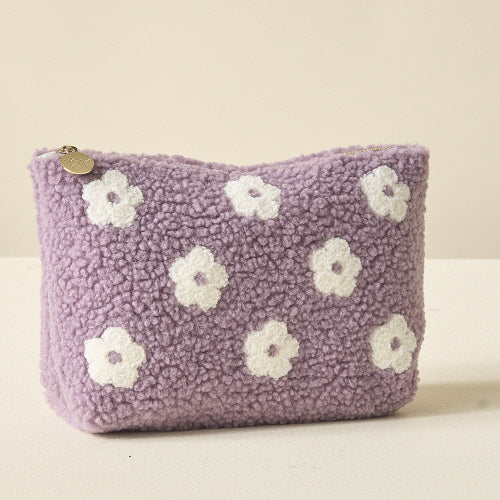 Front View. Zippered Teddy Pouch, Purple Floral-Bath & Beauty-The Darling Effect-Market Street Nest, Fashionable Clothing, Shoes and Home Décor Located in Mabank, TX