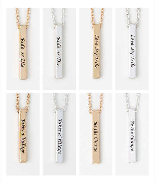 WORD - Engraved Vertical Bar Necklace-Necklaces-GANZ-Market Street Nest, Fashionable Clothing, Shoes and Home Décor Located in Mabank, TX
