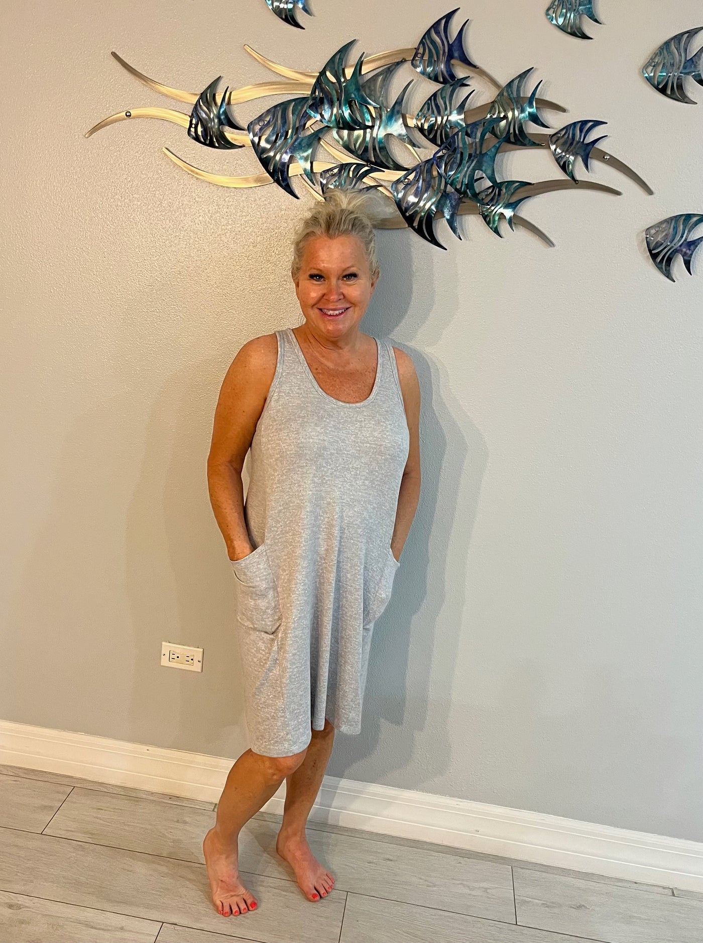 36" Dream Lounge Tank Dress with Pockets - Heather Grey-330 Lounge-Softies-Market Street Nest, Fashionable Clothing, Shoes and Home Décor Located in Mabank, TX