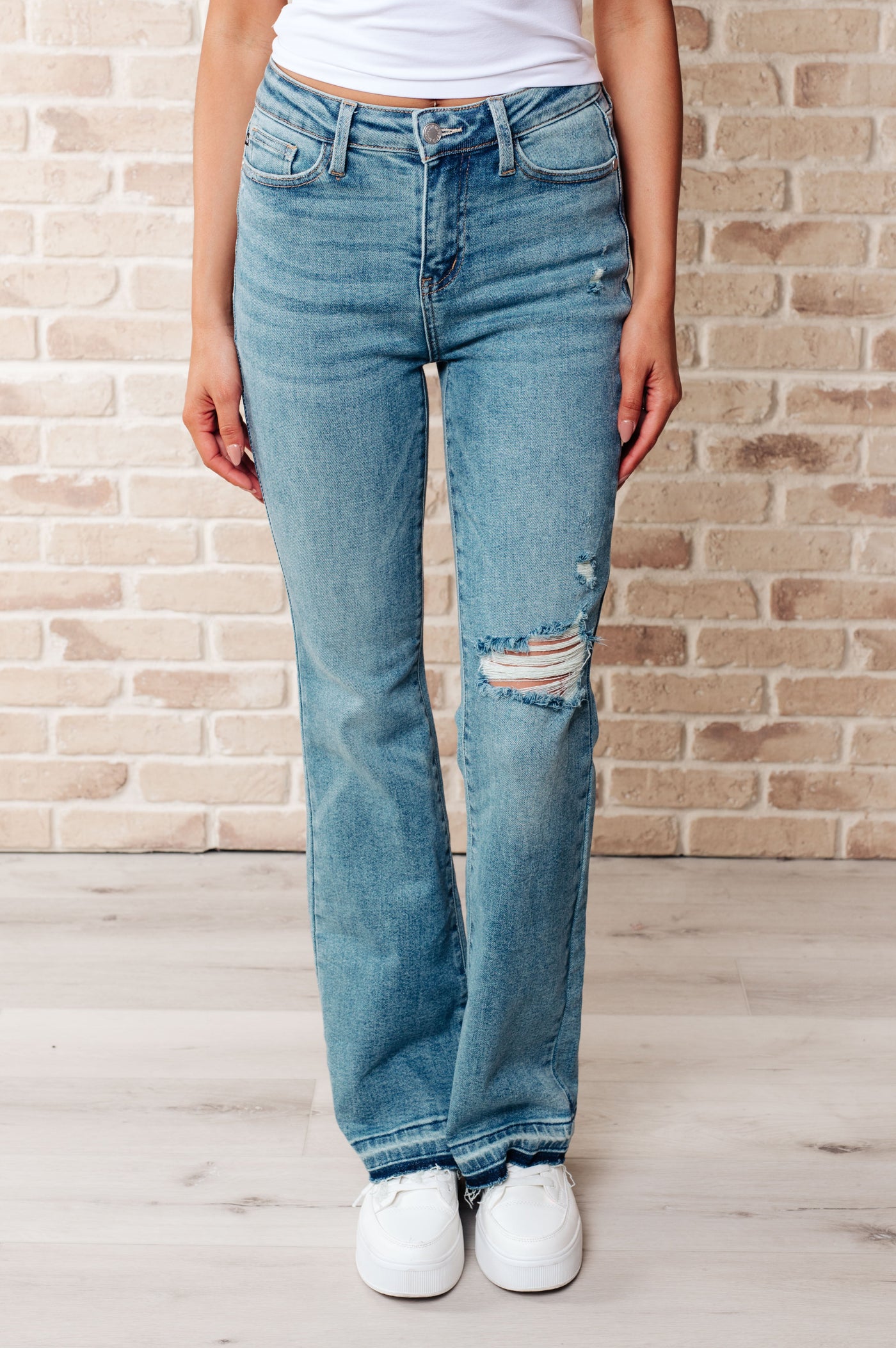 Isla Mid Rise Distressed Released Hem Bootcut Jeans-Womens-Ave Shops-Market Street Nest, Fashionable Clothing, Shoes and Home Décor Located in Mabank, TX