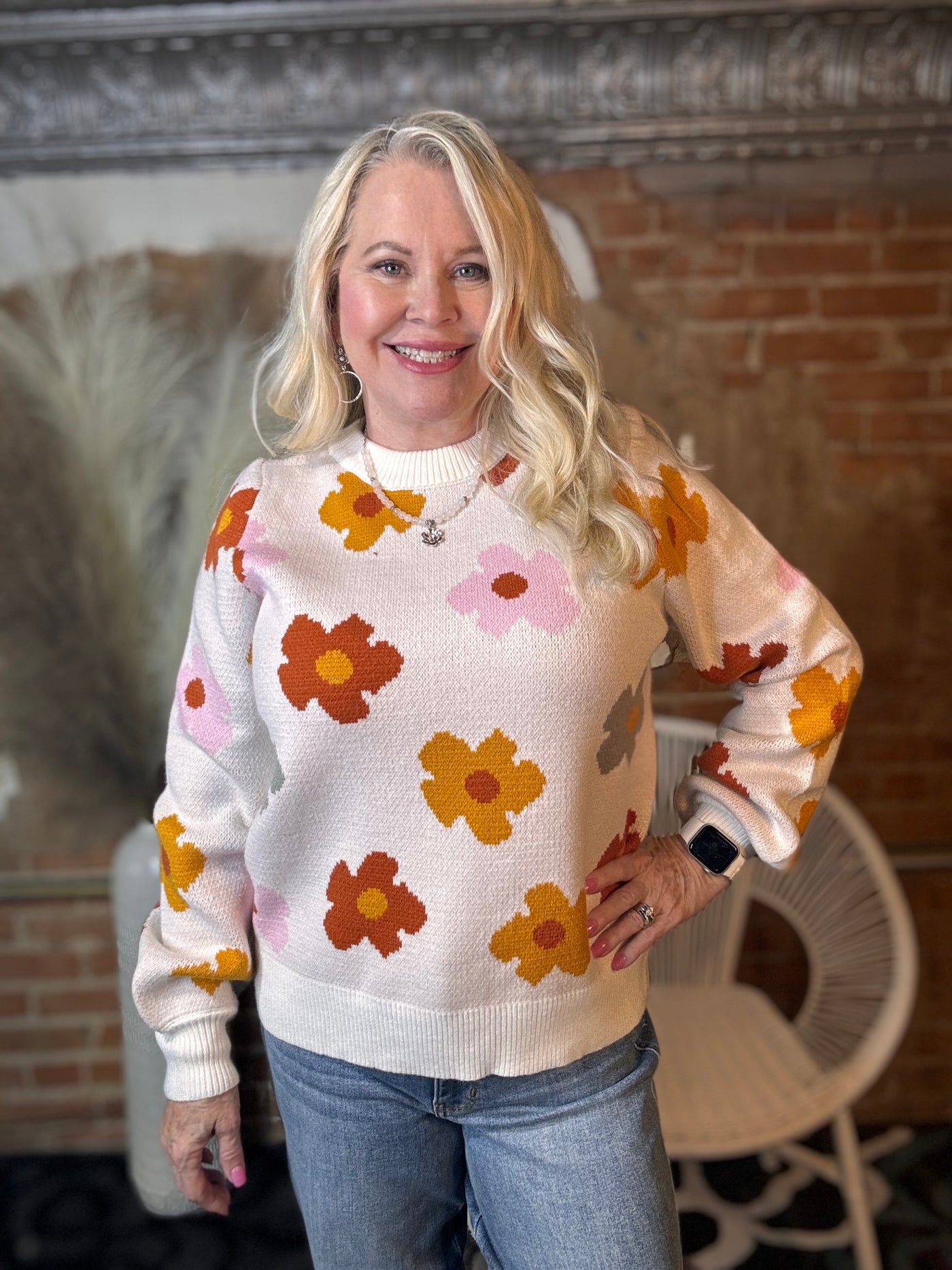 Falling Flowers Floral Sweater-Tops-Avenue Shops-Market Street Nest, Fashionable Clothing, Shoes and Home Décor Located in Mabank, TX