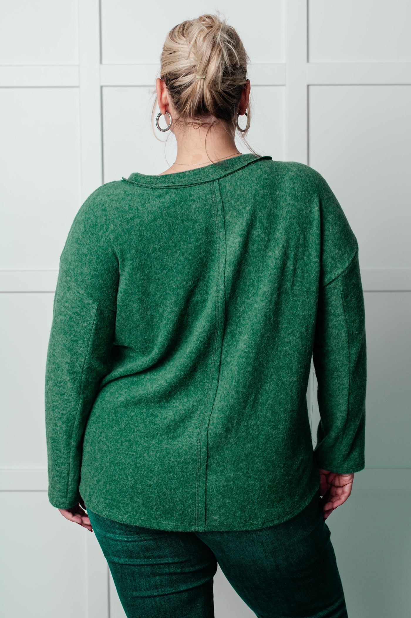 Simple Silhouette Brushed Hacci Sweater in Dark Green-Tops-Ave Shops-Market Street Nest, Fashionable Clothing, Shoes and Home Décor Located in Mabank, TX