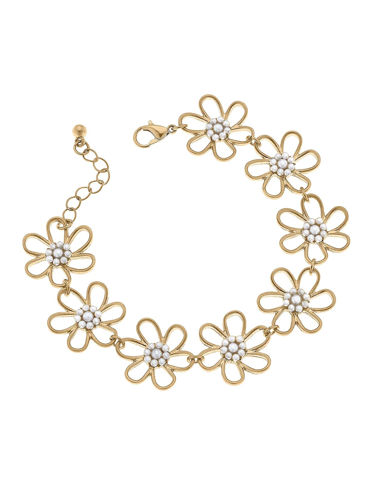 Daisy Linked Flower Bracelet in Worn Gold-Bracelets-Canvas Style-Market Street Nest, Fashionable Clothing, Shoes and Home Décor Located in Mabank, TX