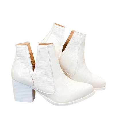 Tarim Bootie in White Croc-Shoes-Ave Shops-Market Street Nest, Fashionable Clothing, Shoes and Home Décor Located in Mabank, TX