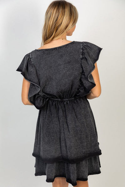 Short Flutter Sleeve Solid Knit Dress in Black-Dresses & Rompers-White Birch-Market Street Nest, Fashionable Clothing, Shoes and Home Décor Located in Mabank, TX