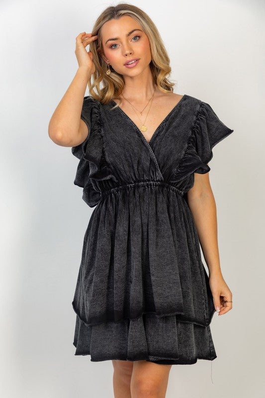 Short Flutter Sleeve Solid Knit Dress in Black-Dresses & Rompers-White Birch-Market Street Nest, Fashionable Clothing, Shoes and Home Décor Located in Mabank, TX