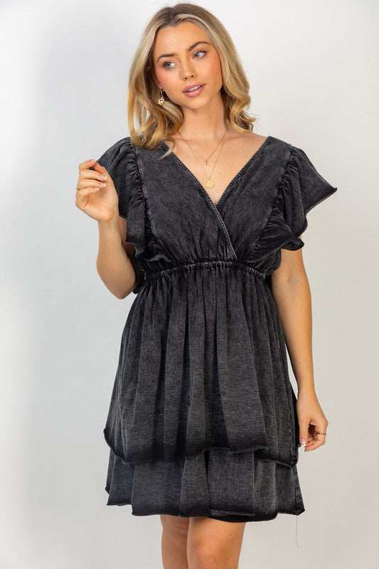 Short Flutter Sleeve Solid Knit Dress in Black-Dresses & Rompers-White Birch-Market Street Nest, Fashionable Clothing, Shoes and Home Décor Located in Mabank, TX