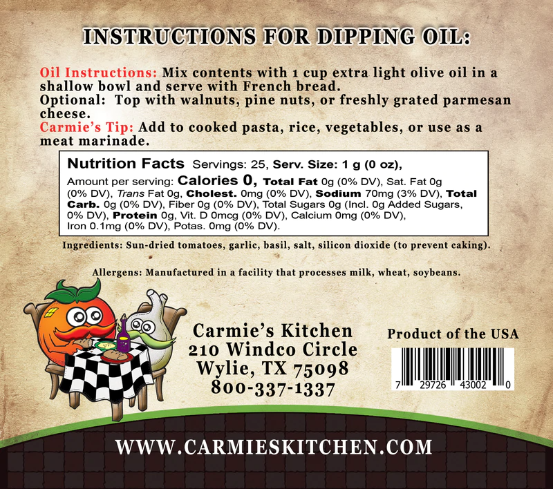 Sundried Tomato Dipping Oil Seasoning-Carmie's Kitchen-Market Street Nest, Fashionable Clothing, Shoes and Home Décor Located in Mabank, TX