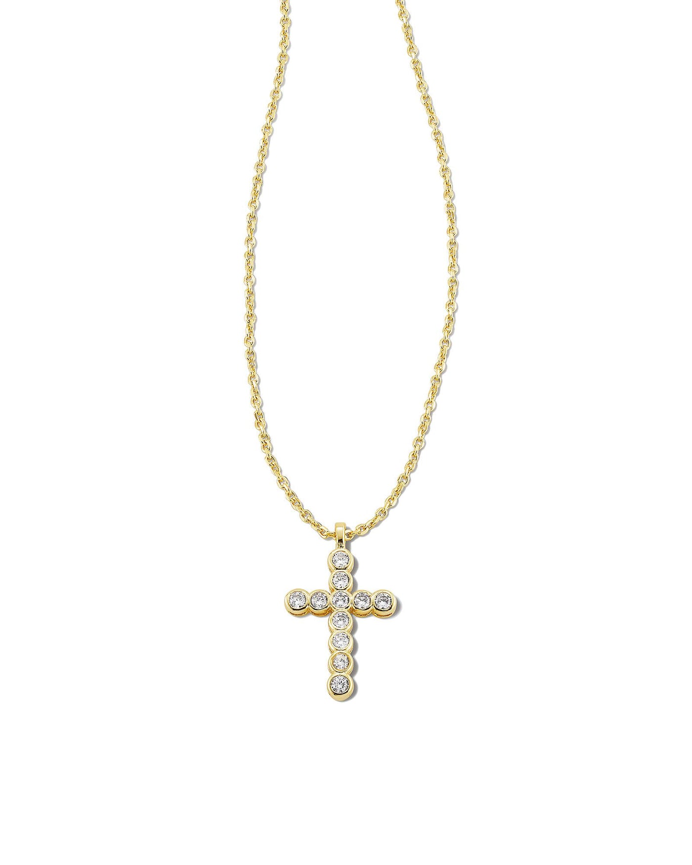 Kendra Scott Cross Gold Pendant Necklace in White Crystal-Necklaces-Kendra Scott-Market Street Nest, Fashionable Clothing, Shoes and Home Décor Located in Mabank, TX