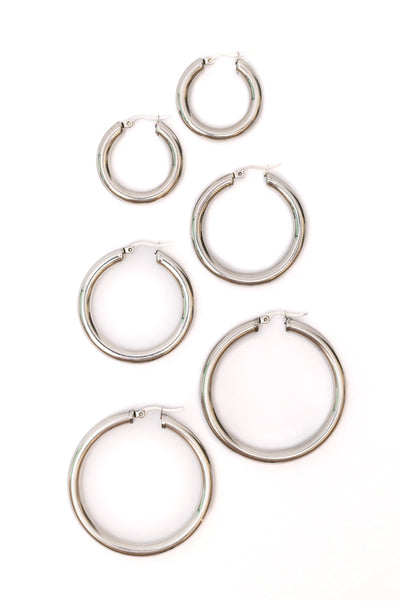 Day to Day Hoop Earrings Set in Silver-Accessories-Ave Shops-Market Street Nest, Fashionable Clothing, Shoes and Home Décor Located in Mabank, TX