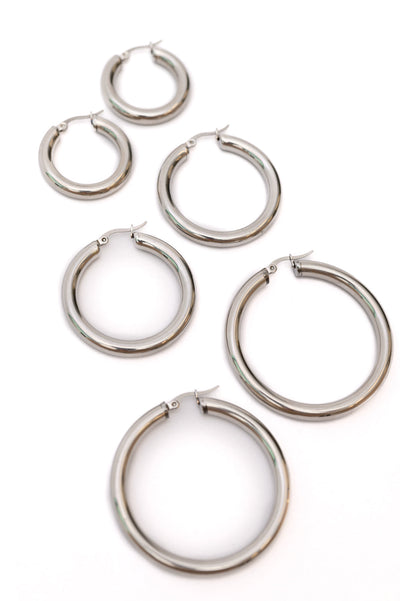 Day to Day Hoop Earrings Set in Silver-Accessories-Ave Shops-Market Street Nest, Fashionable Clothing, Shoes and Home Décor Located in Mabank, TX