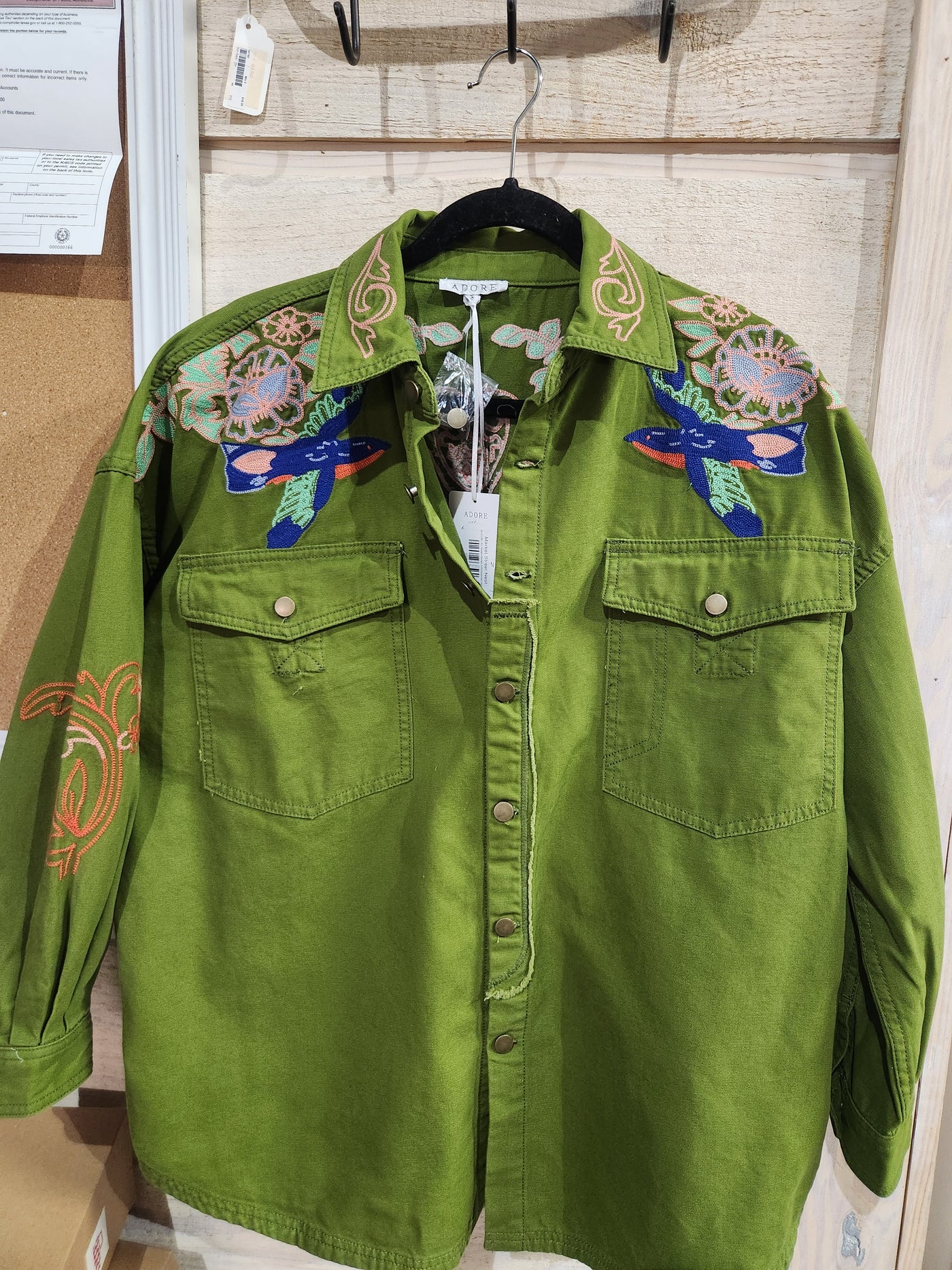 Green Denim Embroidered Jacket-Tops-Ciello-Market Street Nest, Fashionable Clothing, Shoes and Home Décor Located in Mabank, TX