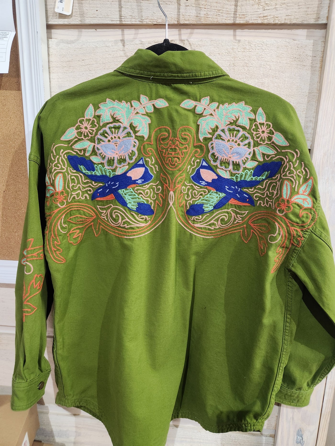 Green Denim Embroidered Jacket-Tops-Ciello-Market Street Nest, Fashionable Clothing, Shoes and Home Décor Located in Mabank, TX