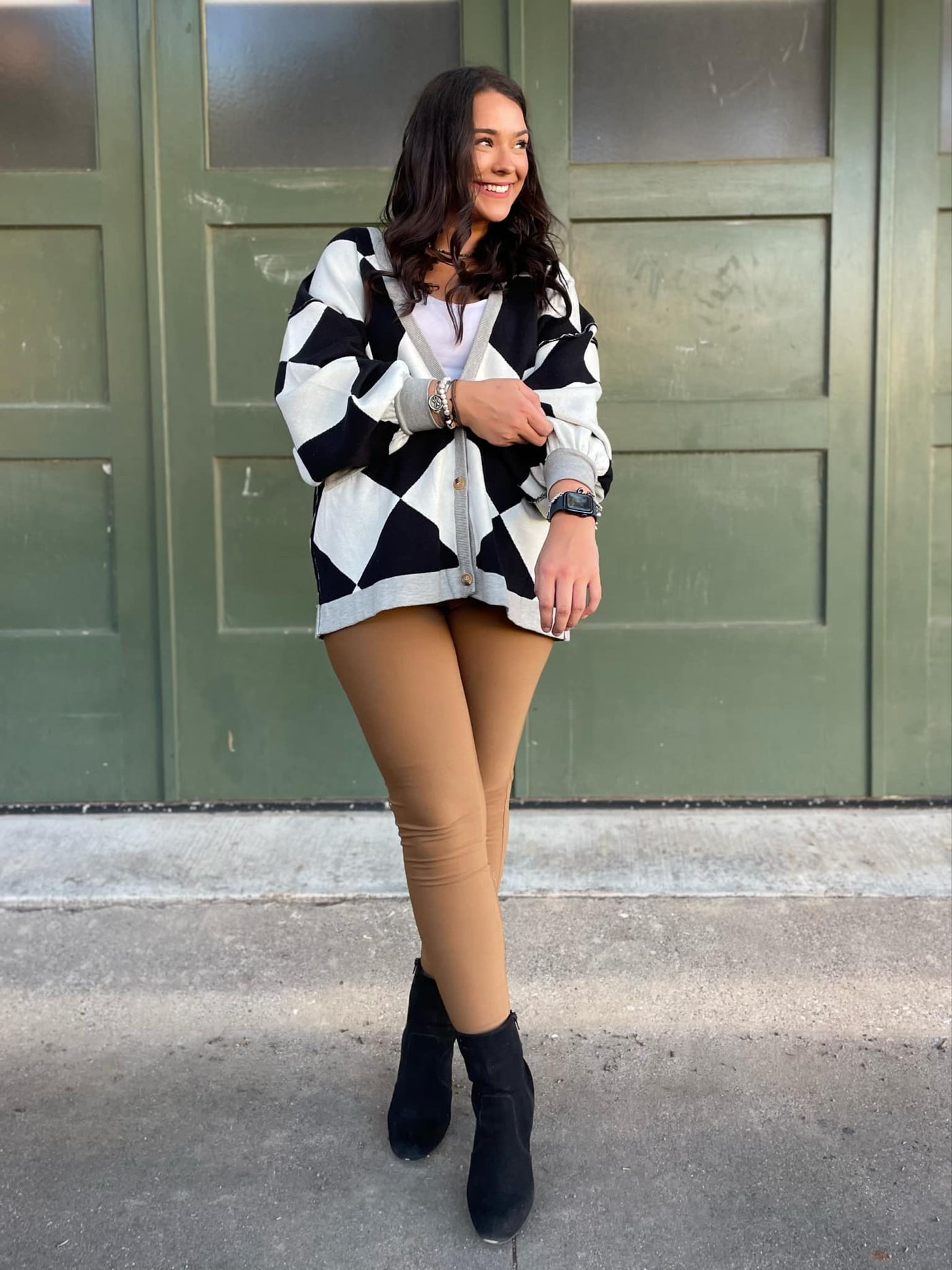 PREORDER: Contrast Trim Cardigan in Black Checkers-Womens-Ave Shops-Market Street Nest, Fashionable Clothing, Shoes and Home Décor Located in Mabank, TX