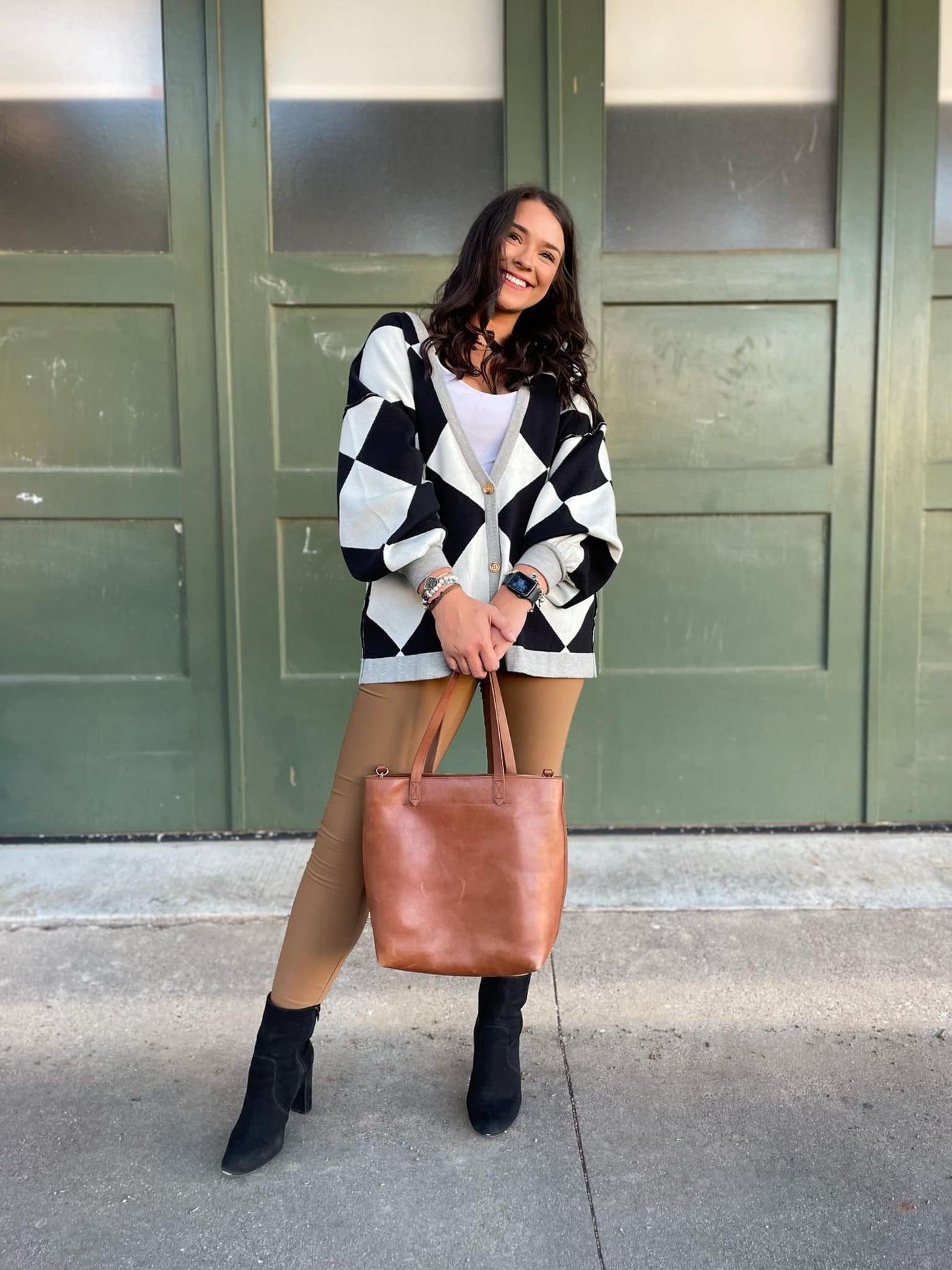 PREORDER: Contrast Trim Cardigan in Black Checkers-Womens-Ave Shops-Market Street Nest, Fashionable Clothing, Shoes and Home Décor Located in Mabank, TX