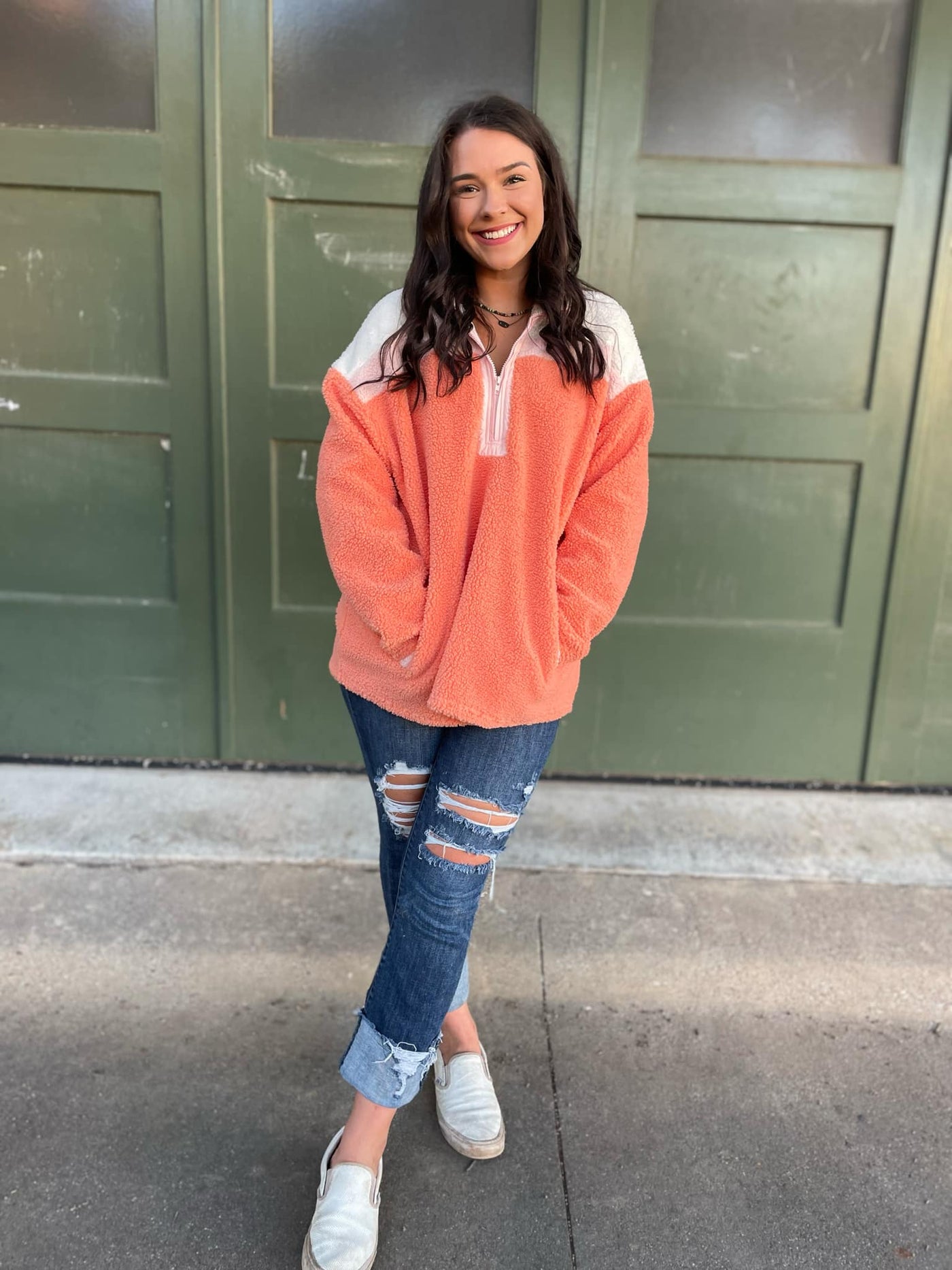 PREORDER: Half Zip Fleece Pullover in Sherbet-Womens-Ave Shops-Market Street Nest, Fashionable Clothing, Shoes and Home Décor Located in Mabank, TX