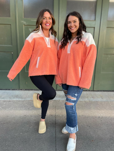 PREORDER: Half Zip Fleece Pullover in Sherbet-Womens-Ave Shops-Market Street Nest, Fashionable Clothing, Shoes and Home Décor Located in Mabank, TX