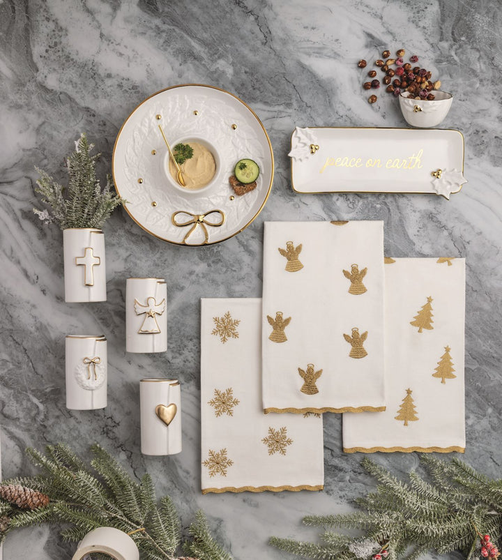 Mud Pie Gold Tree Embroidered Towel