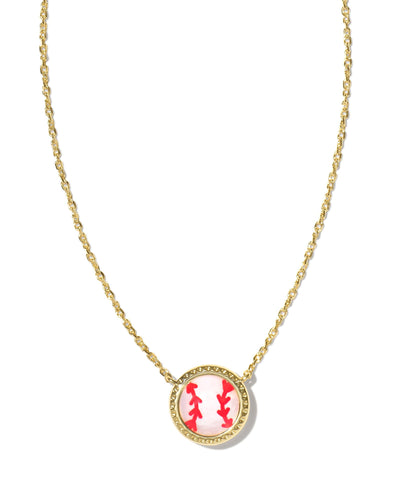 Gold Front View. Kendra Scott Baseball Short Pendant Necklace Ivory Mother Of Pearl-Necklaces-Kendra Scott-Market Street Nest, Fashionable Clothing, Shoes and Home Décor Located in Mabank, TX