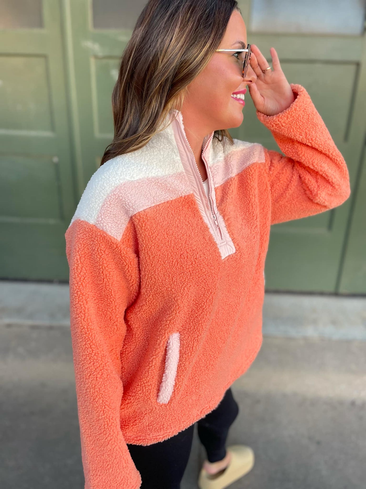 PREORDER: Half Zip Fleece Pullover in Sherbet-Womens-Ave Shops-Market Street Nest, Fashionable Clothing, Shoes and Home Décor Located in Mabank, TX