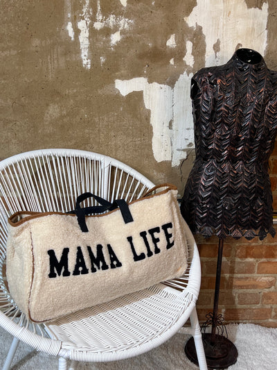 Mama Life Front View. Fuzzy Totes-110 Handbags-Simply Southern-Market Street Nest, Fashionable Clothing, Shoes and Home Décor Located in Mabank, TX