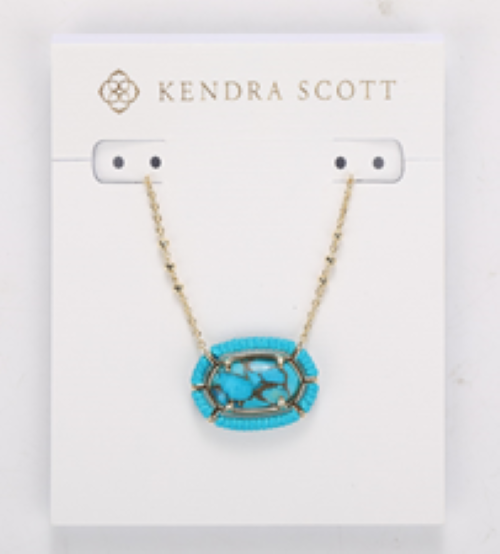 Kendra Scott Threaded Elisa Pendant Necklace Gold Bronze Veined Turquoise-Necklaces-Kendra Scott-Market Street Nest, Fashionable Clothing, Shoes and Home Décor Located in Mabank, TX