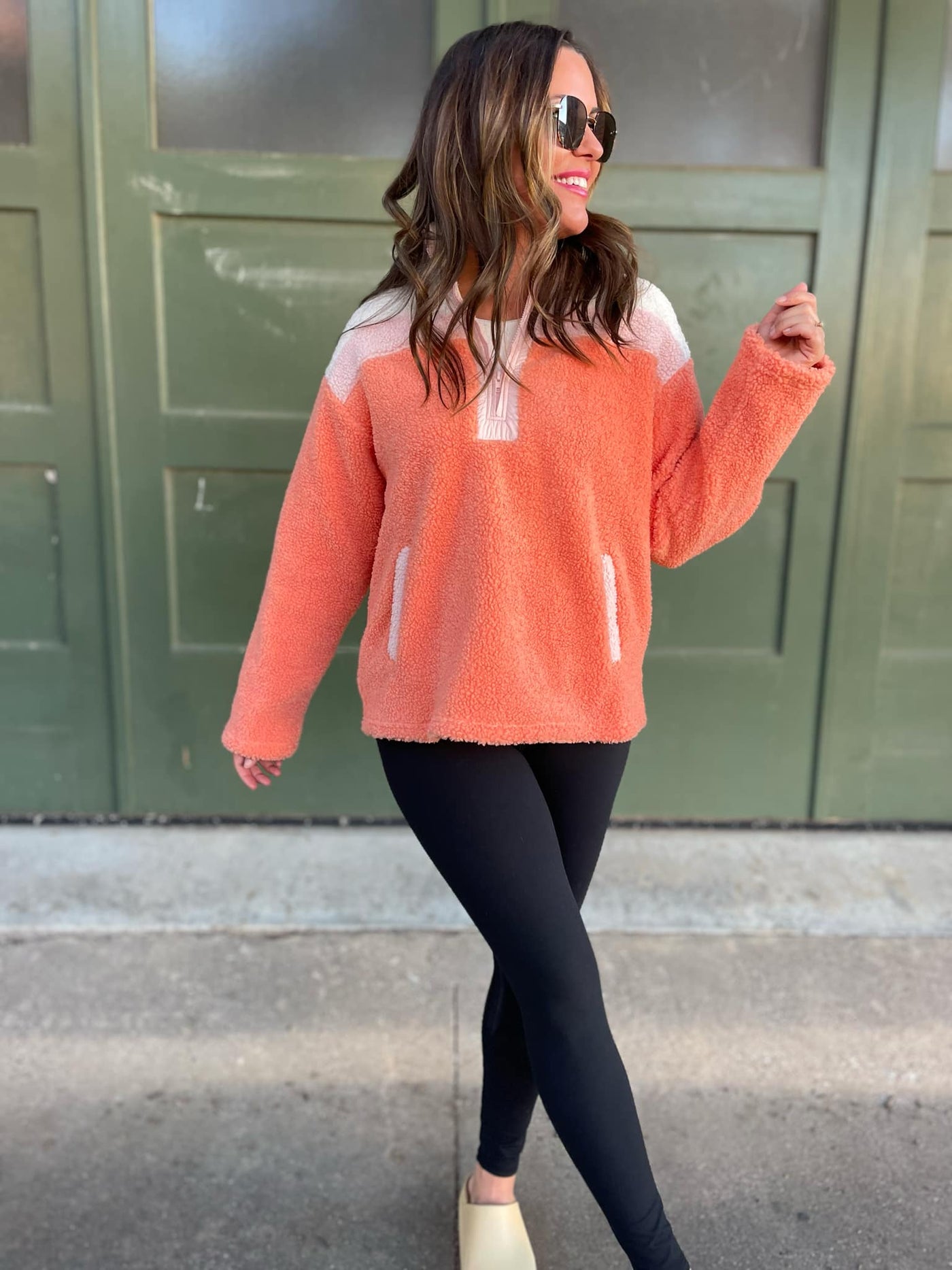 PREORDER: Half Zip Fleece Pullover in Sherbet-Womens-Ave Shops-Market Street Nest, Fashionable Clothing, Shoes and Home Décor Located in Mabank, TX