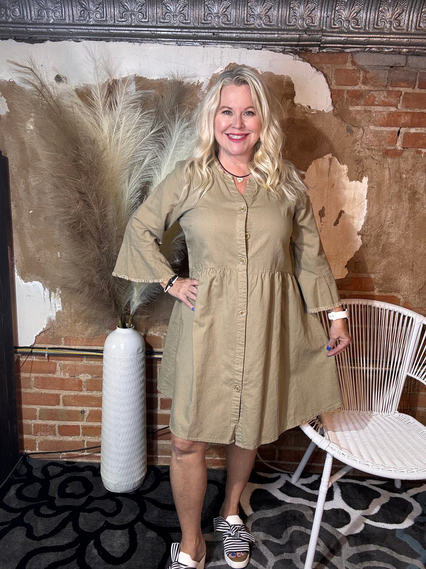 Front View. Style Safari Tunic Dress by Ethyl-Dresses & Rompers-True Blue Inc.-Market Street Nest, Fashionable Clothing, Shoes and Home Décor Located in Mabank, TX