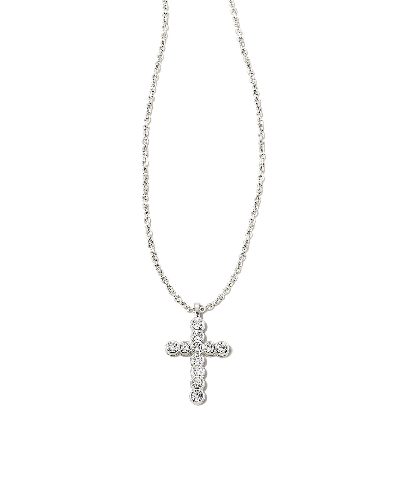Kendra Scott Cross Silver Pendant Necklace in White Crystal-Necklaces-Kendra Scott-Market Street Nest, Fashionable Clothing, Shoes and Home Décor Located in Mabank, TX
