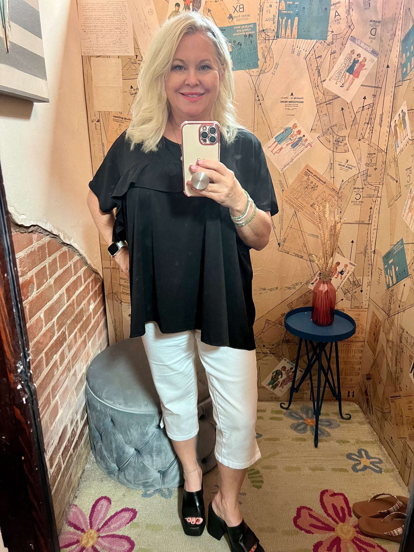 Black Dolman Sleeve Ruffle Top-Tops-Lucky & Blessed-Market Street Nest, Fashionable Clothing, Shoes and Home Décor Located in Mabank, TX