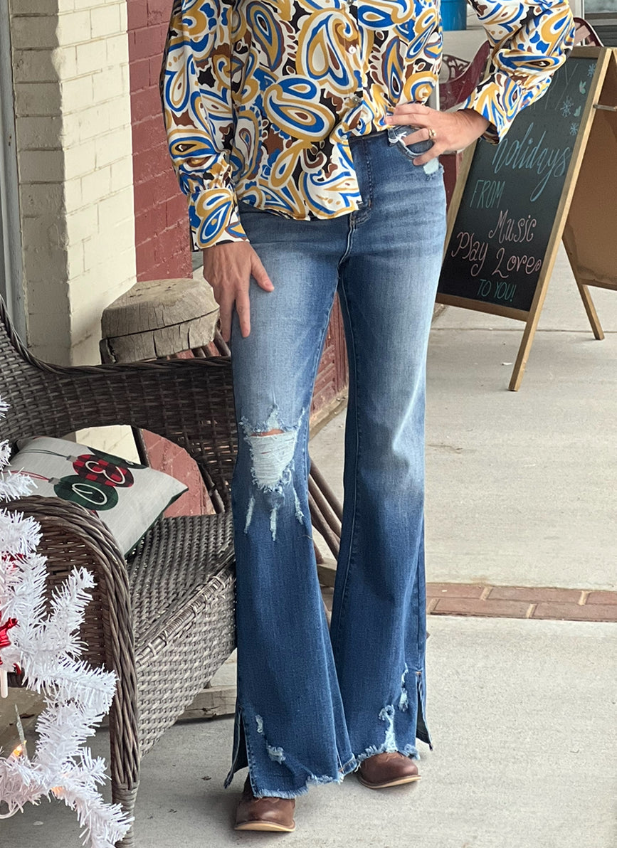Front View. Blakeley Diesel Split Hem Jeans-Bottoms-Blakeley-Market Street Nest, Fashionable Clothing, Shoes and Home Décor Located in Mabank, TX
