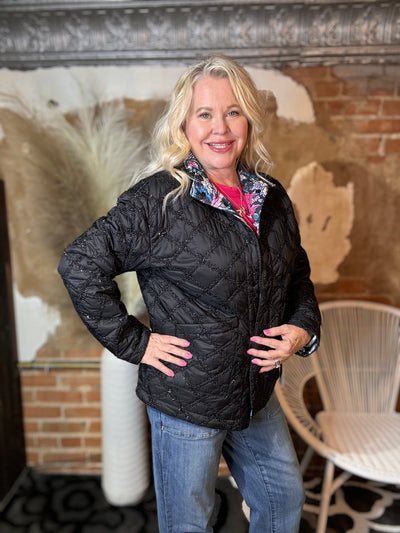 Black Reversible Jacket by Ethyl-Tops-True Blue Inc.-Market Street Nest, Fashionable Clothing, Shoes and Home Décor Located in Mabank, TX