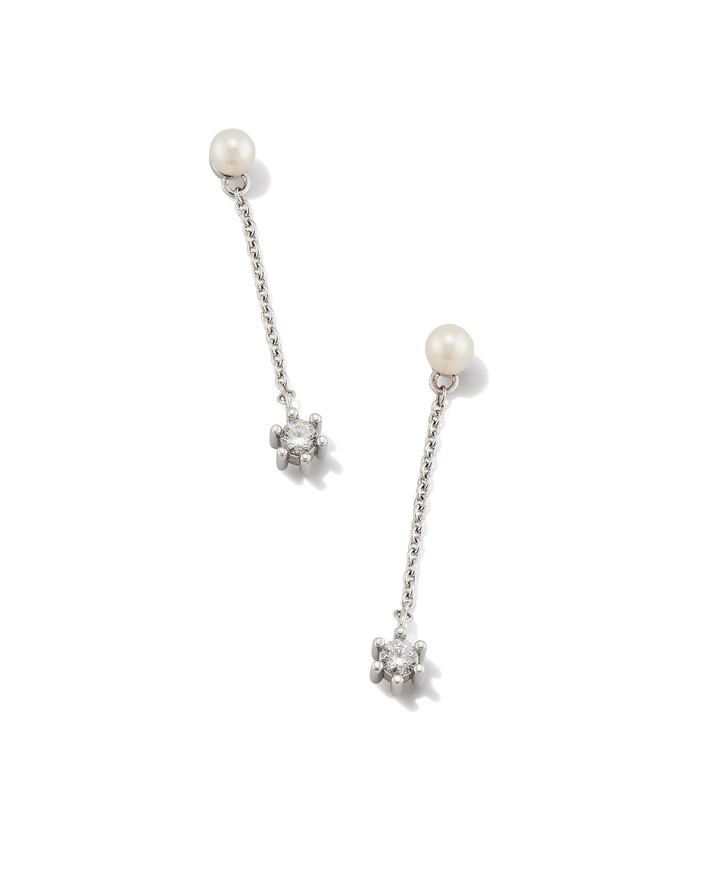 Kendra Scott Leighton Pearl Linear Earrings Silver White Pearl-Earrings-Kendra Scott-Market Street Nest, Fashionable Clothing, Shoes and Home Décor Located in Mabank, TX